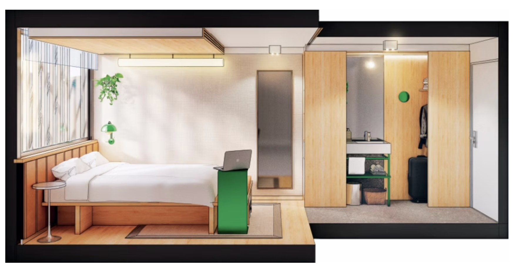 Bamboo hotel guest room interior